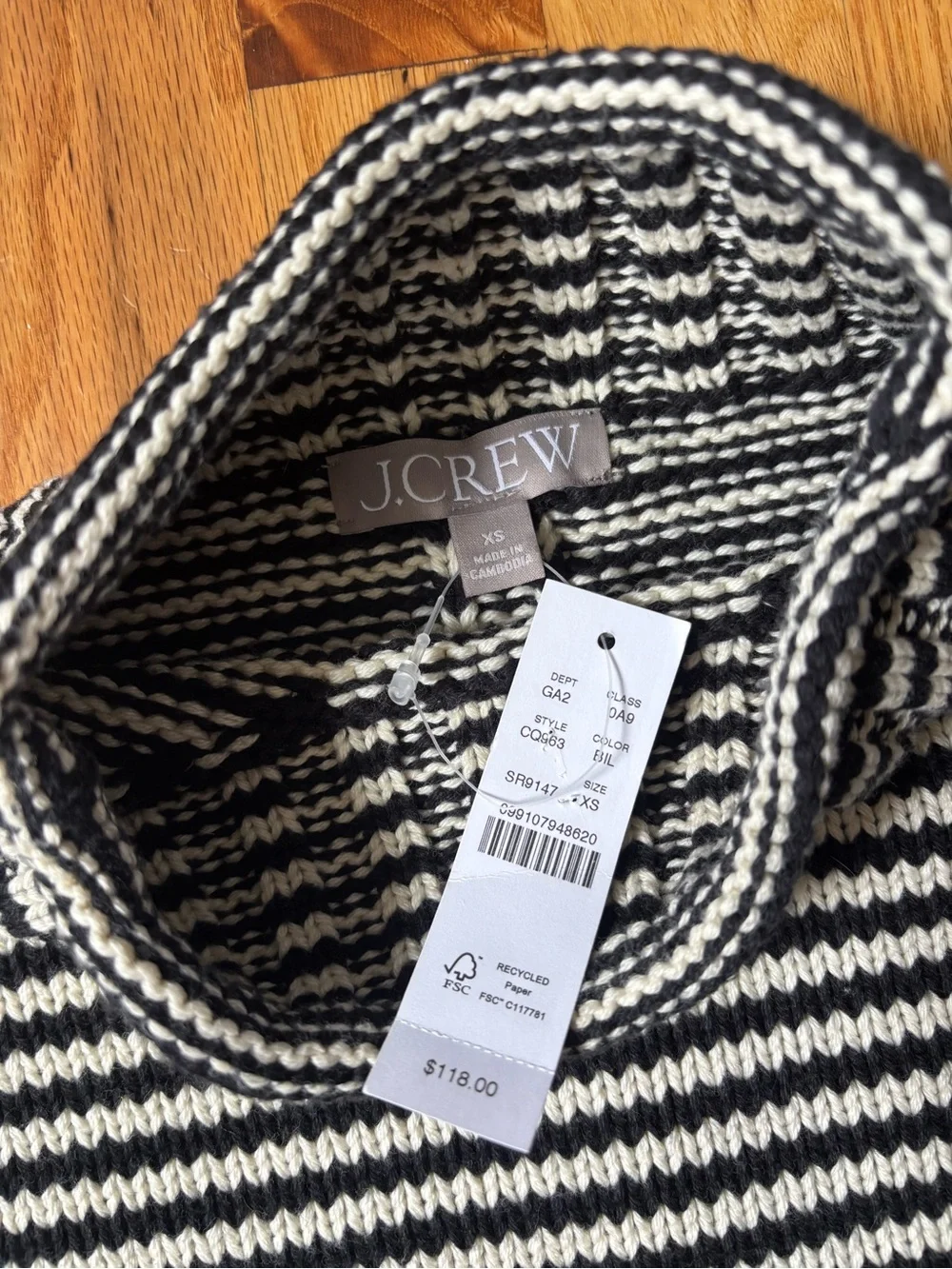 J Crew Rollneck Sweater 2025 Black and White Stripe BNWT